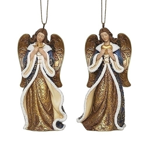 Roman Holidays 633348 Set of 2 Gold and Blue Angel Ornaments