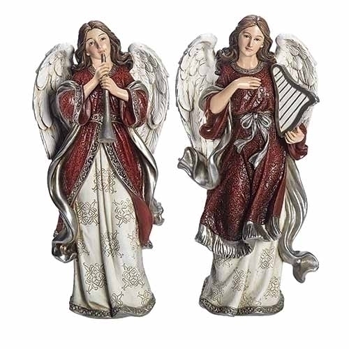 Roman Holidays 633419 Set of 2 Burgundy and Pewter Angel Figurines