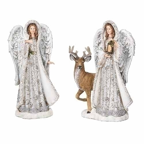 Roman Holidays 633423 Set of 2 White and Silver Accented Angels Figurines