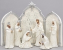 Roman Holidays 133013 Nativity Figurine Silver Dot Ivory With Triptych - No Free Ship