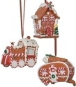 Roman Holidays 134853 Gingerbread Ornaments Trailer Train and House Set of 3