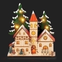Roman Holidays 136773N Lighted Wood Church With Tree and Carolers