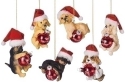 Roman Holidays 48871 Dogs With Santa Hats and Glass Balls Set of 6 Ornaments