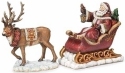 Roman Holidays 633400 Wood Grain Stained Reindeer Pulling Santa in Sleigh Figurine