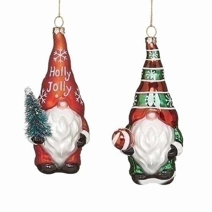 Gnomes by Roman 135426 Glass Gnome Ornaments Set of 2