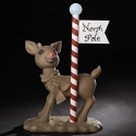 Roman Lights 131770 Solar Rudolph Statue with North Pole Sign