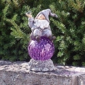 Gnomes by Roman 14320 LED Gnome Purple Solar Light Statue with Blue Bird