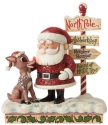 Jim Shore Rudolph Reindeer 6012715N Rudolph and Santa Next To Sign Figurine