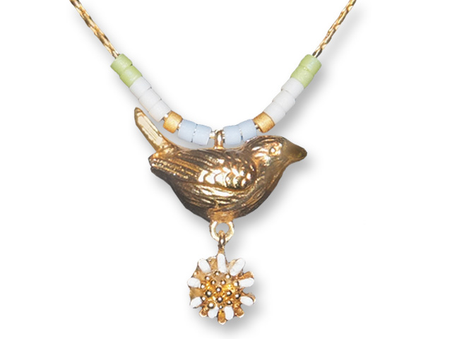 Zarah Co Jewelry 8905G7N Bird and Daisy-Gold Necklace
