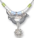 Zarah Co Jewelry 8905S7N Bird and Daisy-Silver Necklace